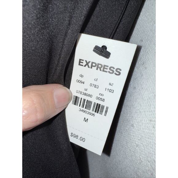 Express Black Mesh Polka Dot One Shoulder Bow Midi Sheath Dress Sz M Holiday - Picture 9 of 9